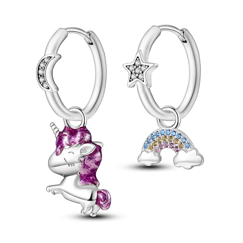 925 Silver Women Hoop Earrings Animal Dragon Elephant Feathers Pendientes