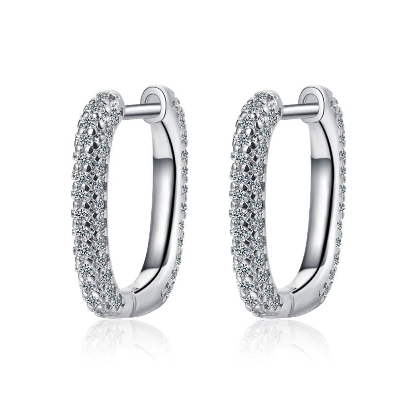 925 Silver Pave Zirconia Oval Hoop Earring