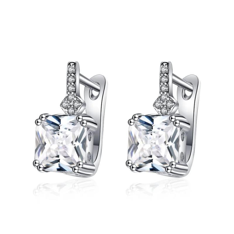 925 Silver CZ Zircon Crystal Square Hoop Earrings for Women