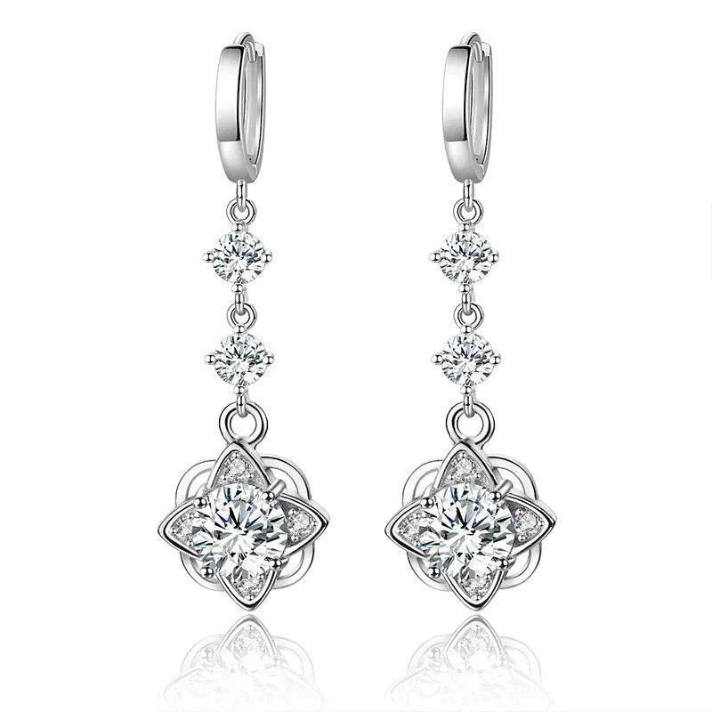 Zircon Flower Earrings 925 Silver Long Ear Jewelry