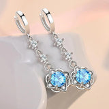 Zircon Flower Earrings 925 Silver Long Ear Jewelry