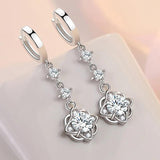 Zircon Flower Earrings 925 Silver Long Ear Jewelry