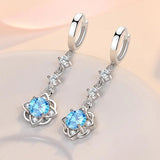 Zircon Flower Earrings 925 Silver Long Ear Jewelry
