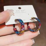 Colorful Retro Ring Earrings 925 Silver Needle Earrings for Women