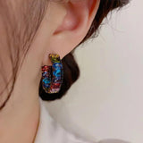 Colorful Retro Ring Earrings 925 Silver Needle Earrings for Women