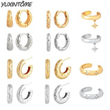 Sterling Silver Engraved Star Moon Hoop Earrings