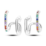 925 Silver Flower Feather Hoop Earrings Zircon Women Jewelry Gift