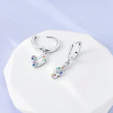 925 Silver Flower Feather Hoop Earrings Zircon Women Jewelry Gift