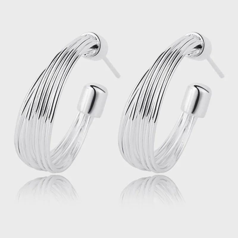 925 Silver Love Geometry Earring Women Girl Gift