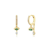 925 Silver Green Eyes Double Drop Earrings Retro Hoop Earrings