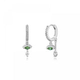 925 Silver Green Eyes Double Drop Earrings Retro Hoop Earrings