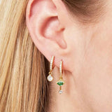 925 Silver Green Eyes Double Drop Earrings Retro Hoop Earrings