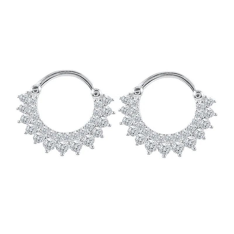925 Silver Scalloped Hoop Earrings Crystal Zircon Round Wedding Jewelry