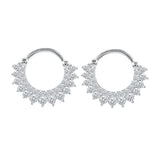 925 Silver Scalloped Hoop Earrings Crystal Zircon Round Wedding Jewelry