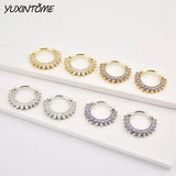 925 Silver Scalloped Hoop Earrings Crystal Zircon Round Wedding Jewelry