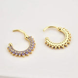 925 Silver Scalloped Hoop Earrings Crystal Zircon Round Wedding Jewelry