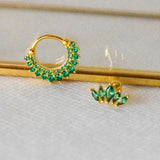 925 Silver Scalloped Hoop Earrings Crystal Zircon Round Wedding Jewelry