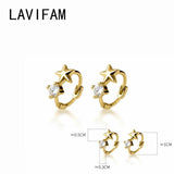 925 Silver Zircon Star Round Hoop Earrings Small Ear Buckle Huggie Jewelry