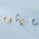 925 Silver Zircon Star Round Hoop Earrings Small Ear Buckle Huggie Jewelry