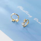 925 Silver Zircon Star Round Hoop Earrings Small Ear Buckle Huggie Jewelry