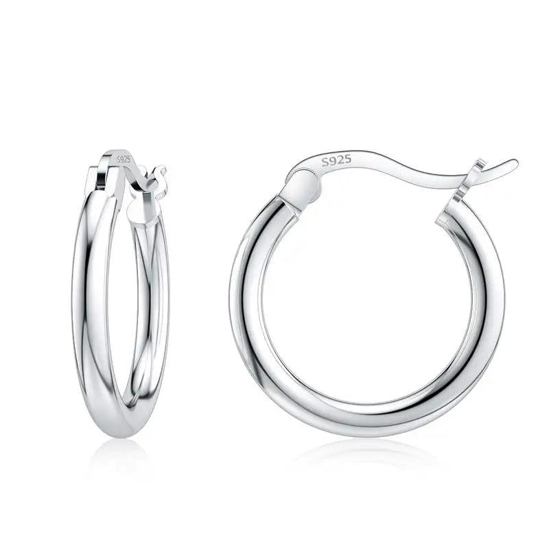 925 Sterling Silver Smooth Circle 2mm Thick Hoop Earrings For Women