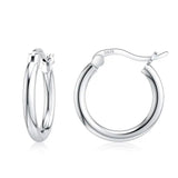 925 Sterling Silver Smooth Circle 2mm Thick Hoop Earrings For Women