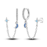 925 Silver Starry Moon Tassel Double Layer Earrings for Wedding