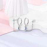 925 Silver Starry Moon Tassel Double Layer Earrings for Wedding