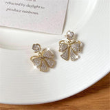 925 Silver Needle Bow Knot Flower Stud Earrings French Light Zircon Earrings