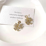 925 Silver Needle Bow Knot Flower Stud Earrings French Light Zircon Earrings