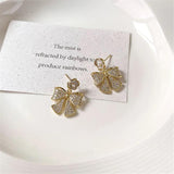 925 Silver Needle Bow Knot Flower Stud Earrings French Light Zircon Earrings