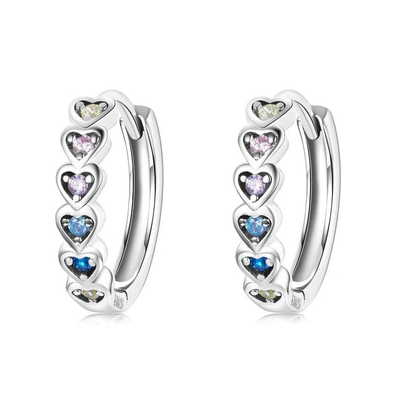Rainbow Zircon 925 Silver Heart Round Earrings