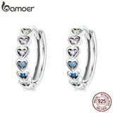 Rainbow Zircon 925 Silver Heart Round Earrings
