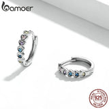 Rainbow Zircon 925 Silver Heart Round Earrings