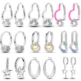 Double Heart Pave Zircon Star Earrings 925 Sterling Silver Hoops For Women