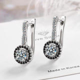 925 Silver Engagement Hoop Earrings Black&White Stone Jewelry Brincos