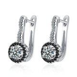 925 Silver Engagement Hoop Earrings Black&White Stone Jewelry Brincos