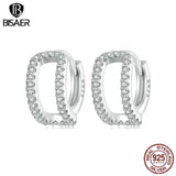 Sterling Silver Double-layered Stud Earrings Zircon Hoops