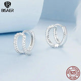 Sterling Silver Double-layered Stud Earrings Zircon Hoops