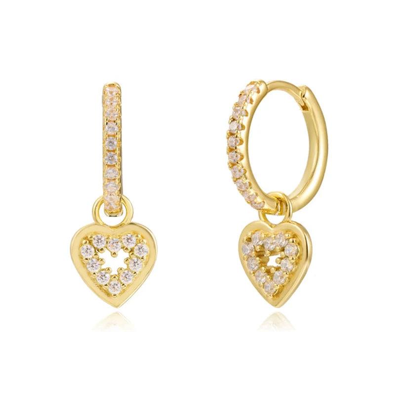 925 Silver Zircon Peach Heart/Square Pendant Hoop Ear Party Jewelry
