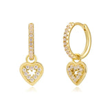 925 Silver Zircon Peach Heart/Square Pendant Hoop Ear Party Jewelry