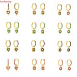 925 Silver Zircon Peach Heart/Square Pendant Hoop Ear Party Jewelry