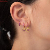 925 Silver Zircon Peach Heart/Square Pendant Hoop Ear Party Jewelry