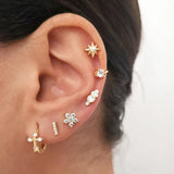 925 Silver Crystal Hoop Earrings Flower Geometry Jewelry