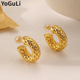 925 Silver Texture Metal Hoop Earrings for Women