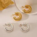 925 Silver Texture Metal Hoop Earrings for Women