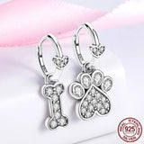 Eiffel Tower Dog Paw Earrings 925 Silver Jewelry for Women Gift