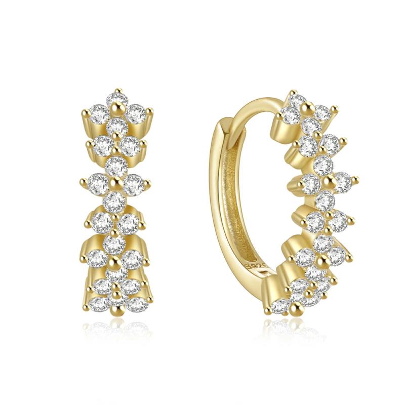 925 Silver Hoop Earring Zircon Petals Circle Unusual Piercing Jewelry