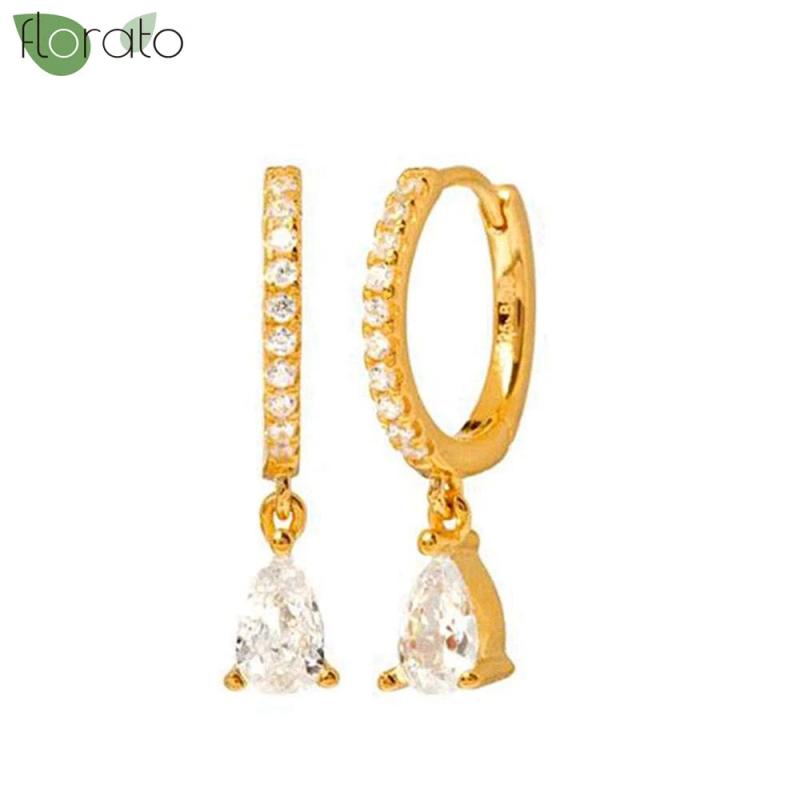 Purple Crystal Zircon Drop Earrings 925 Sterling Silver Classic Hoop Women's Jew