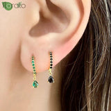 Purple Crystal Zircon Drop Earrings 925 Sterling Silver Classic Hoop Women's Jew